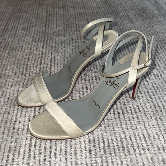 New Christian Louboutin Loubigirl 85 Satin Heels Sandals Cream White Bridal 38 - Picture 12 of 16